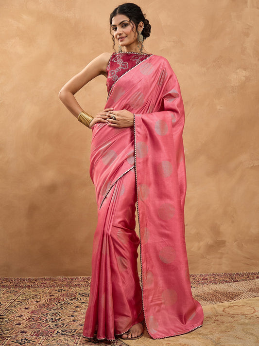 Pink Pink Banarasi Dola Silk Digital Print Saree