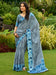 Grey Charcoal Block Print Georgette Digital Print Saree