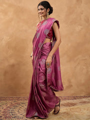Purple Banarasi Dola Silk Digital Print Saree - The Dori Store