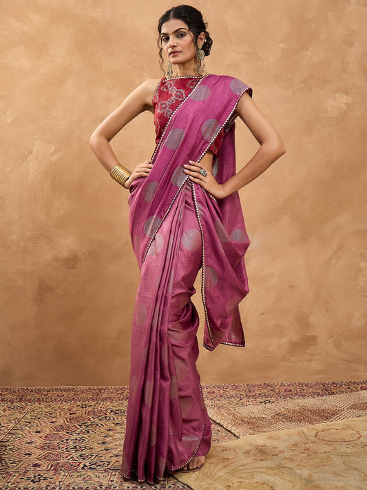 Purple Purple Banarasi Dola Silk Digital Print Saree