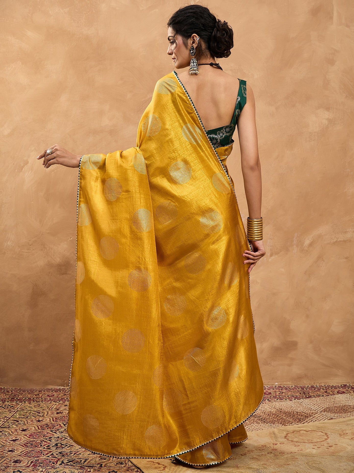 Mustard Banarasi Dola Silk Digital Print Saree