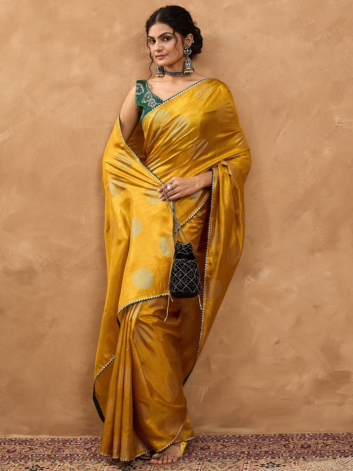Mustard Banarasi Dola Silk Digital Print Saree