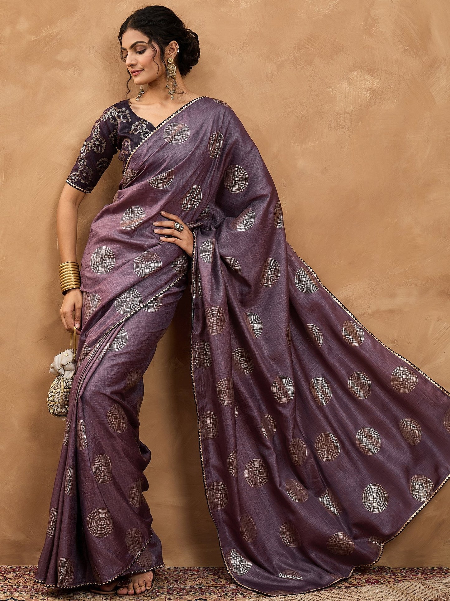 Purple Banarasi Dola Silk Digital Print Saree