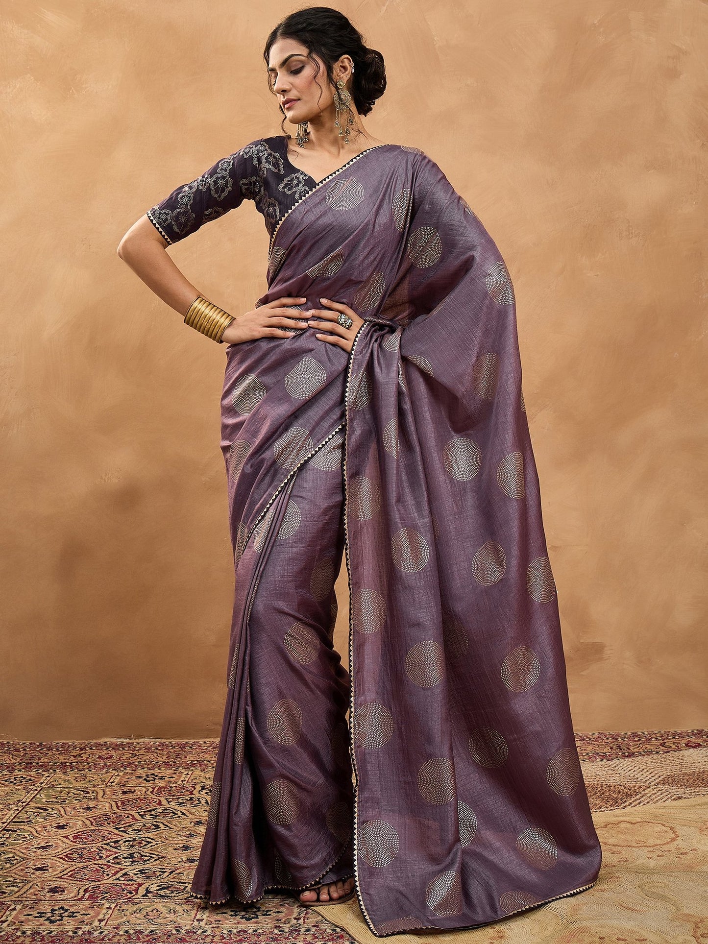 Purple Purple Banarasi Dola Silk Digital Print Saree