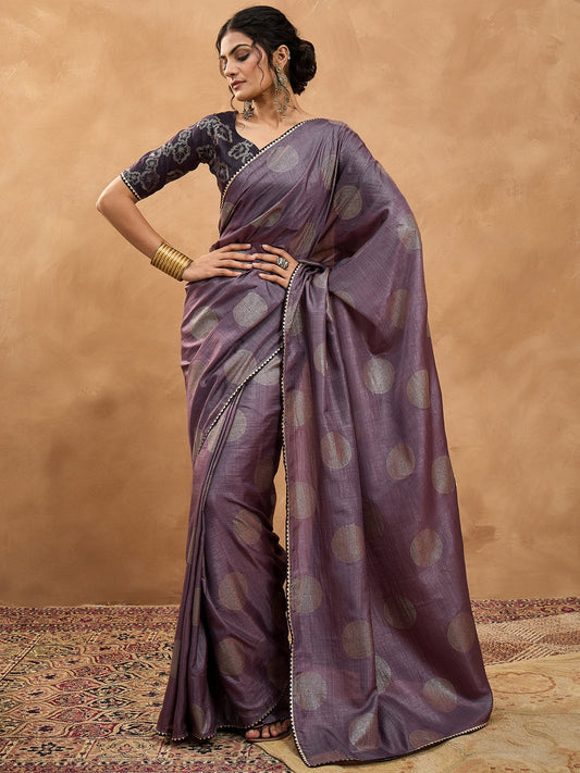 Purple Purple Banarasi Dola Silk Digital Print Saree