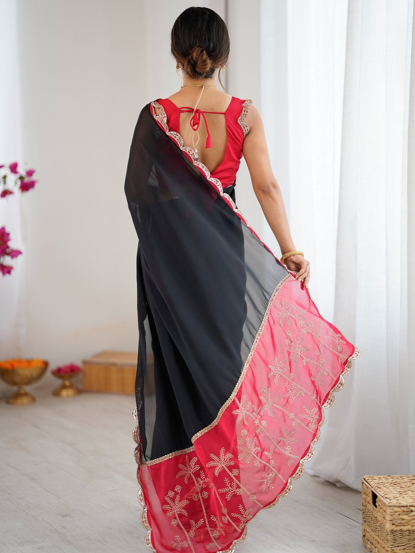 Black Party Wear Georgette Embellished Saree