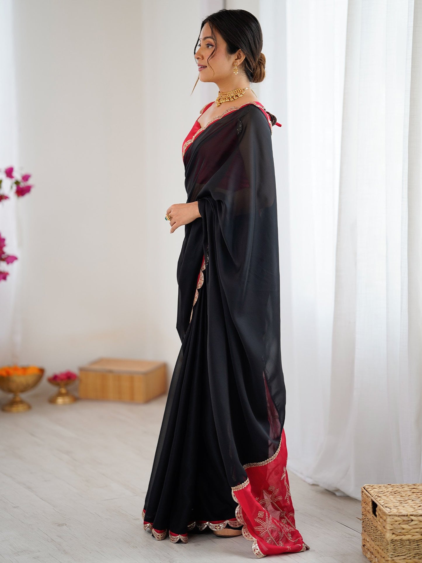 Black Party Wear Georgette Embellished Saree