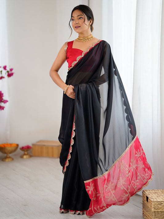Black Black Party Wear Georgette Embellished Saree