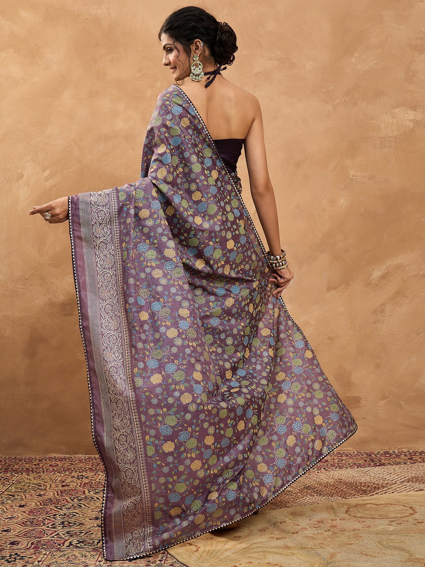 Purple Banarasi Dola Silk Digital Print Saree