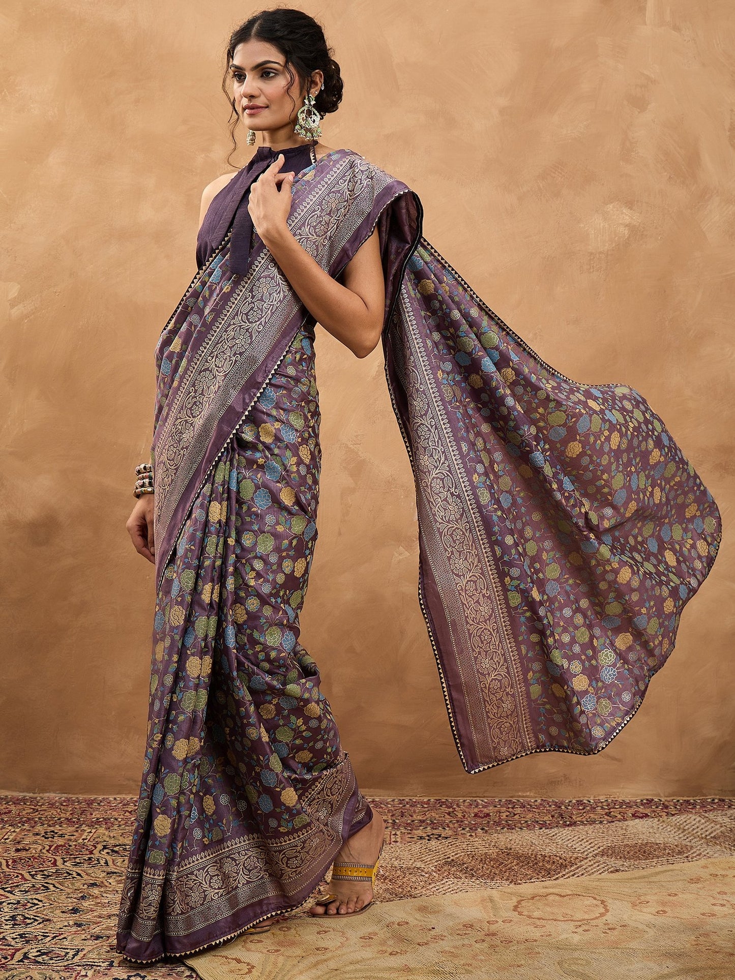 Purple Banarasi Dola Silk Digital Print Saree