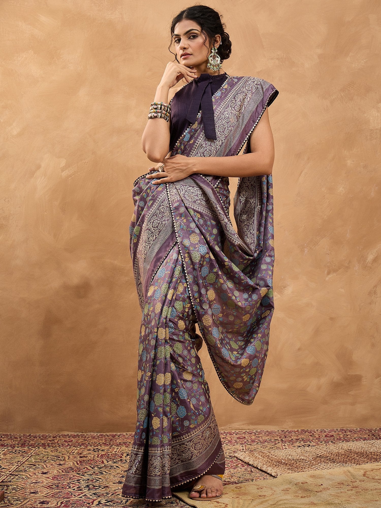 Purple Purple Banarasi Dola Silk Digital Print Saree