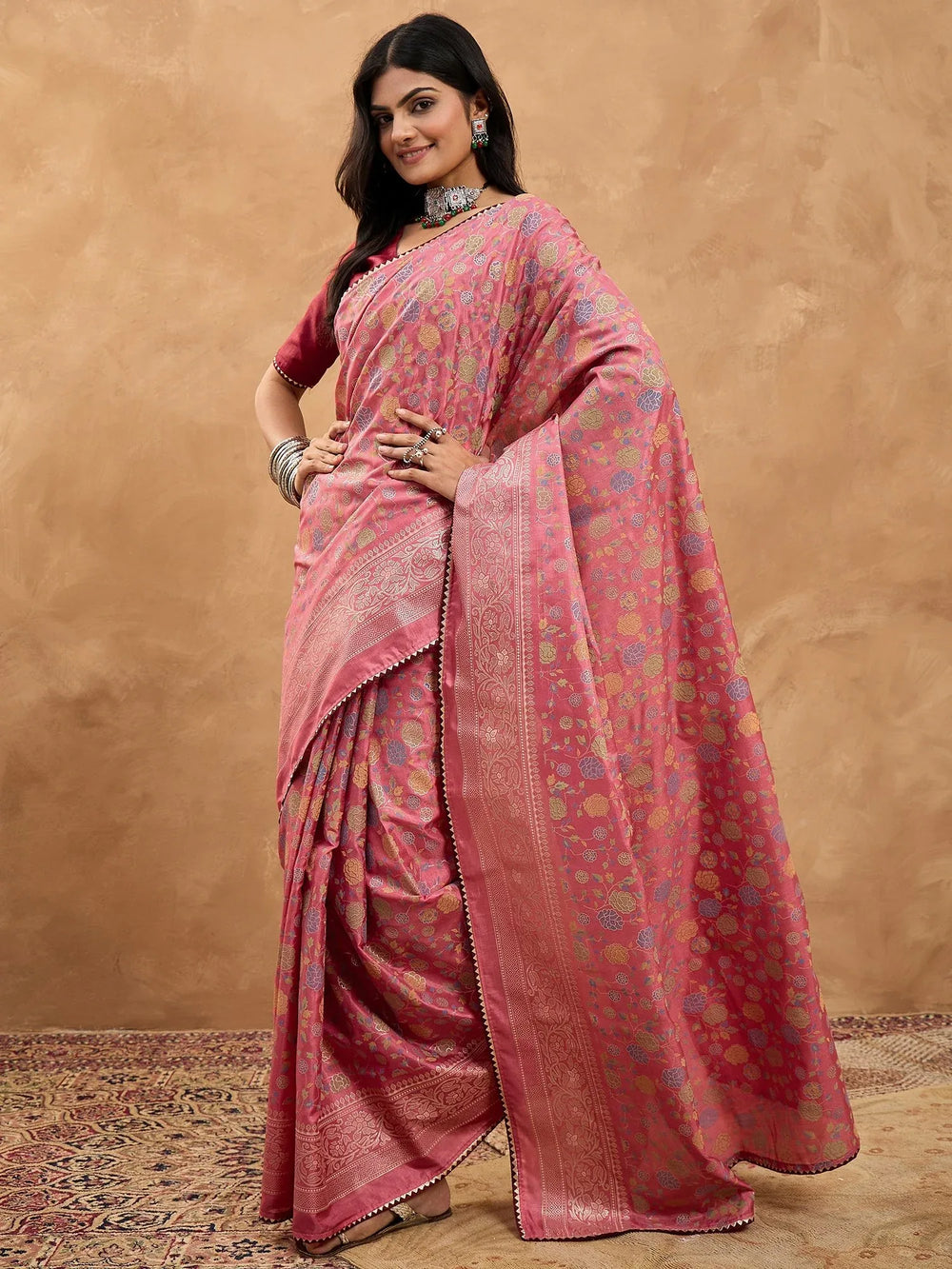 Mauve Banarasi Dola Silk Digital Print Saree - The Dori Store