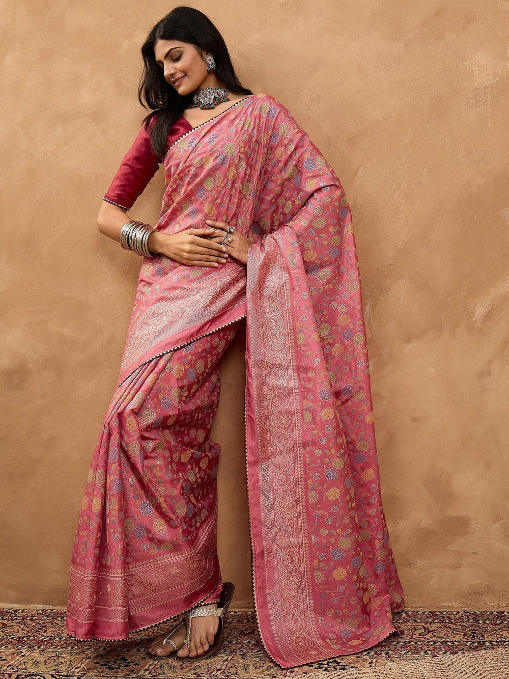 Mauve Banarasi Dola Silk Digital Print Saree - The Dori Store