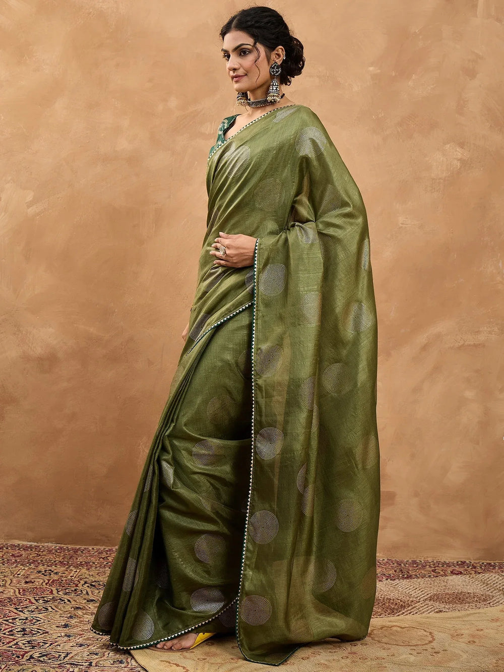 Olive Banarasi Dola Silk Digital Print Saree - The Dori Store