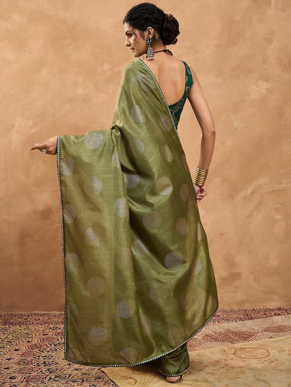Olive Banarasi Dola Silk Digital Print Saree - The Dori Store
