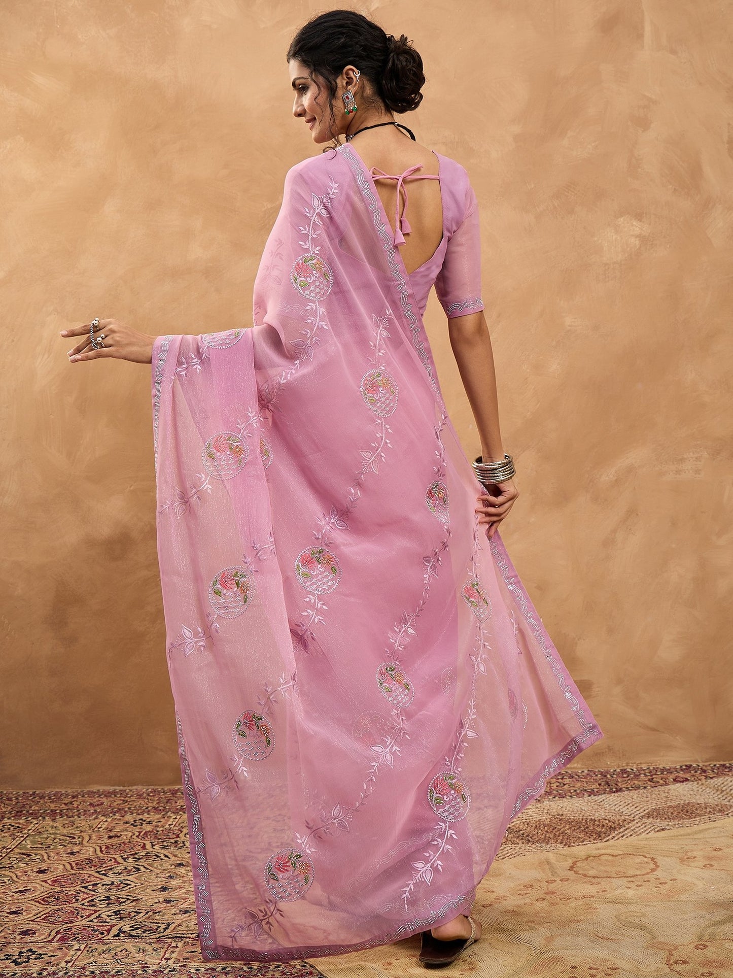 Pink Party Wear Georgette Embellished Saree