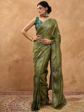 Olive Banarasi Dola Silk Digital Print Saree - The Dori Store