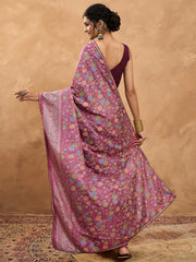 Mauve Banarasi Dola Silk Digital Print Saree - The Dori Store