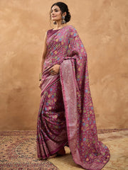 Mauve Banarasi Dola Silk Digital Print Saree - The Dori Store