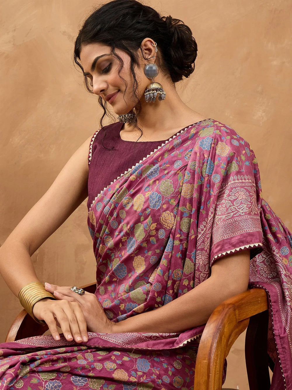 Mauve Banarasi Dola Silk Digital Print Saree - The Dori Store