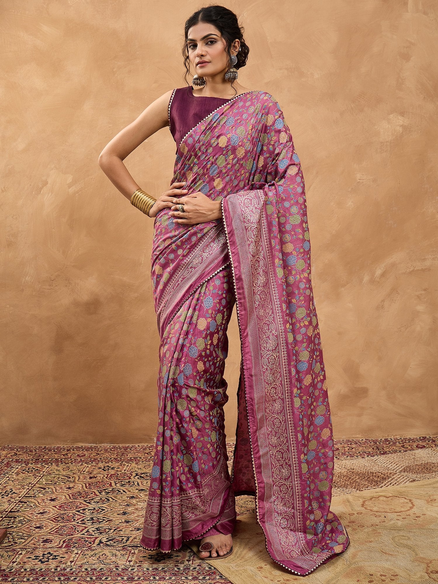 Purple Mauve Banarasi Dola Silk Digital Print Saree