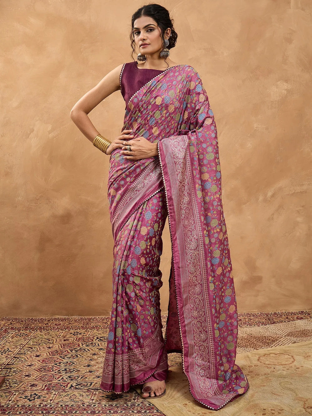 Mauve Banarasi Dola Silk Digital Print Saree - The Dori Store