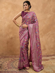 Mauve Banarasi Dola Silk Digital Print Saree - The Dori Store