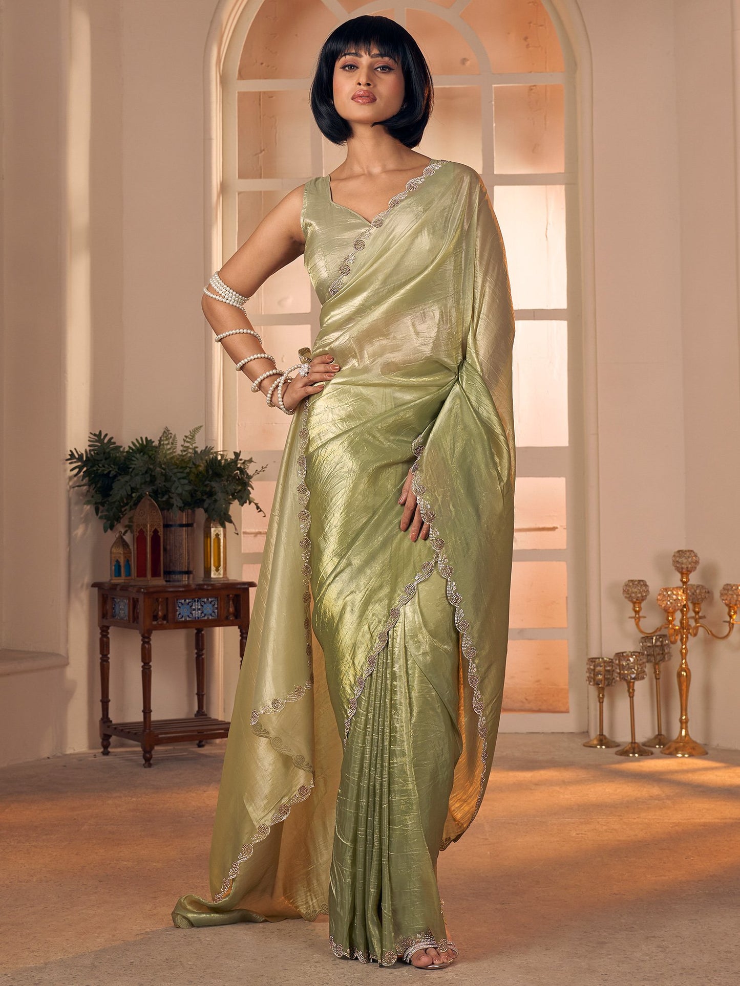 Light Party Wear Pure Silk Embellished Saree