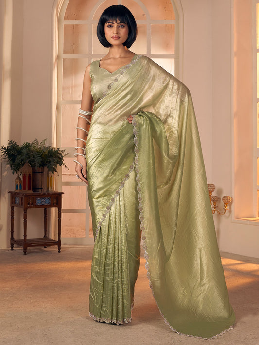 Green Light Party Wear Pure Silk Embellished Saree