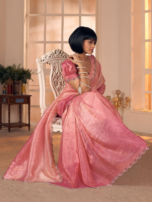 Pink Pink Party Wear Pure Silk Embellished Saree