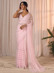 Pink Party Wear Georgette Embellished Saree - The Dori Store