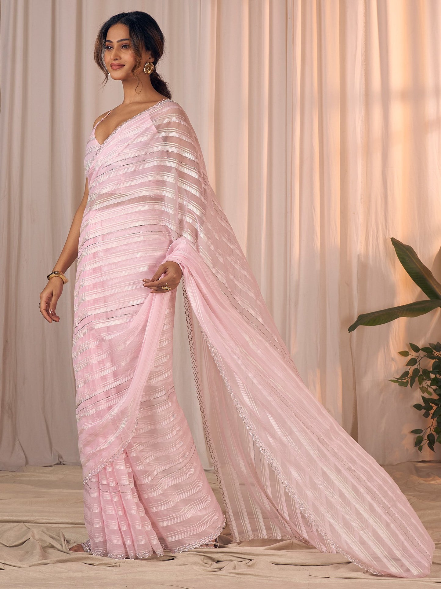 Pink Party Wear Georgette Embellished Saree