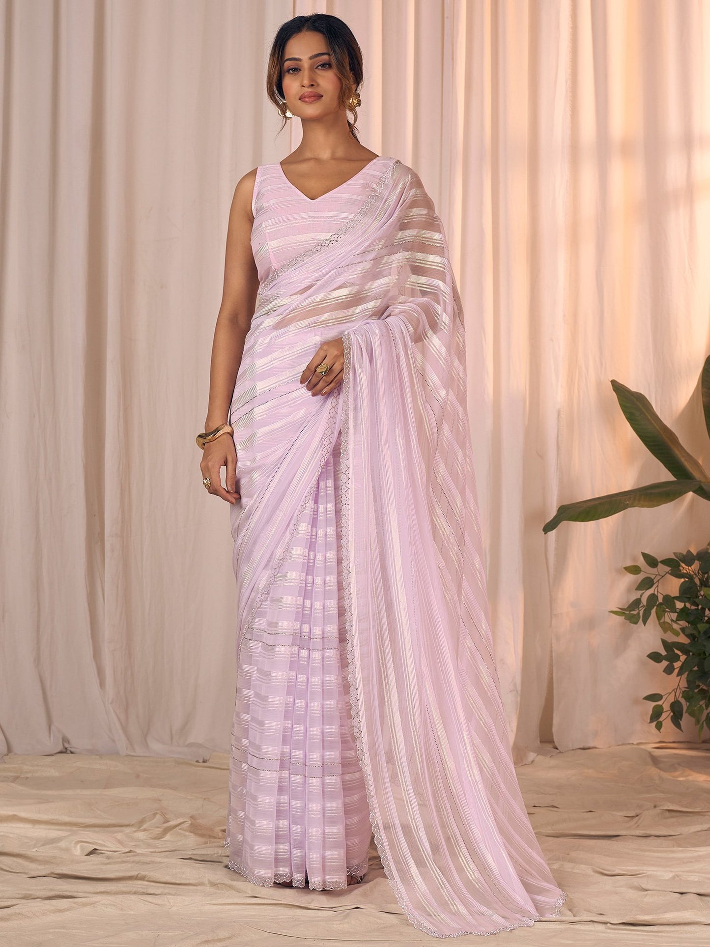 Pink Party Wear Georgette Embellished Saree