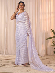 Lavendar Party Wear Georgette Embellished Saree - The Dori Store
