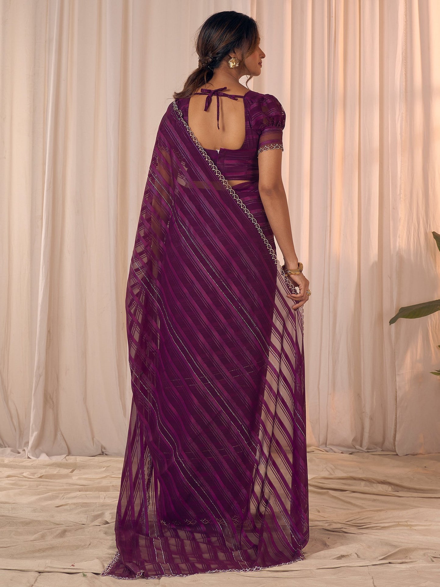 Purple Party Wear Georgette Embellished Saree