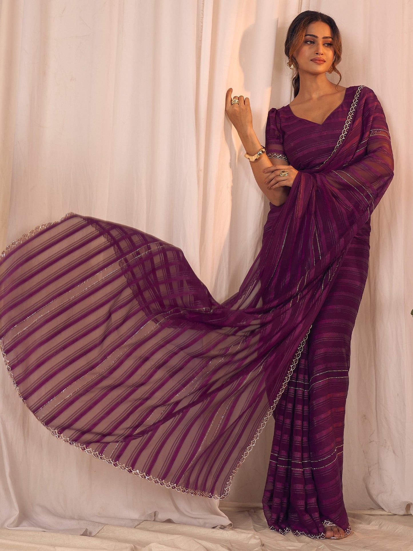 Purple Party Wear Georgette Embellished Saree