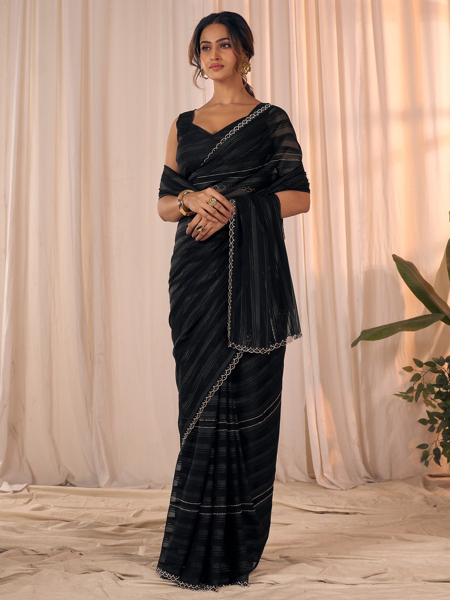 Black Party Wear Georgette Embellished Saree