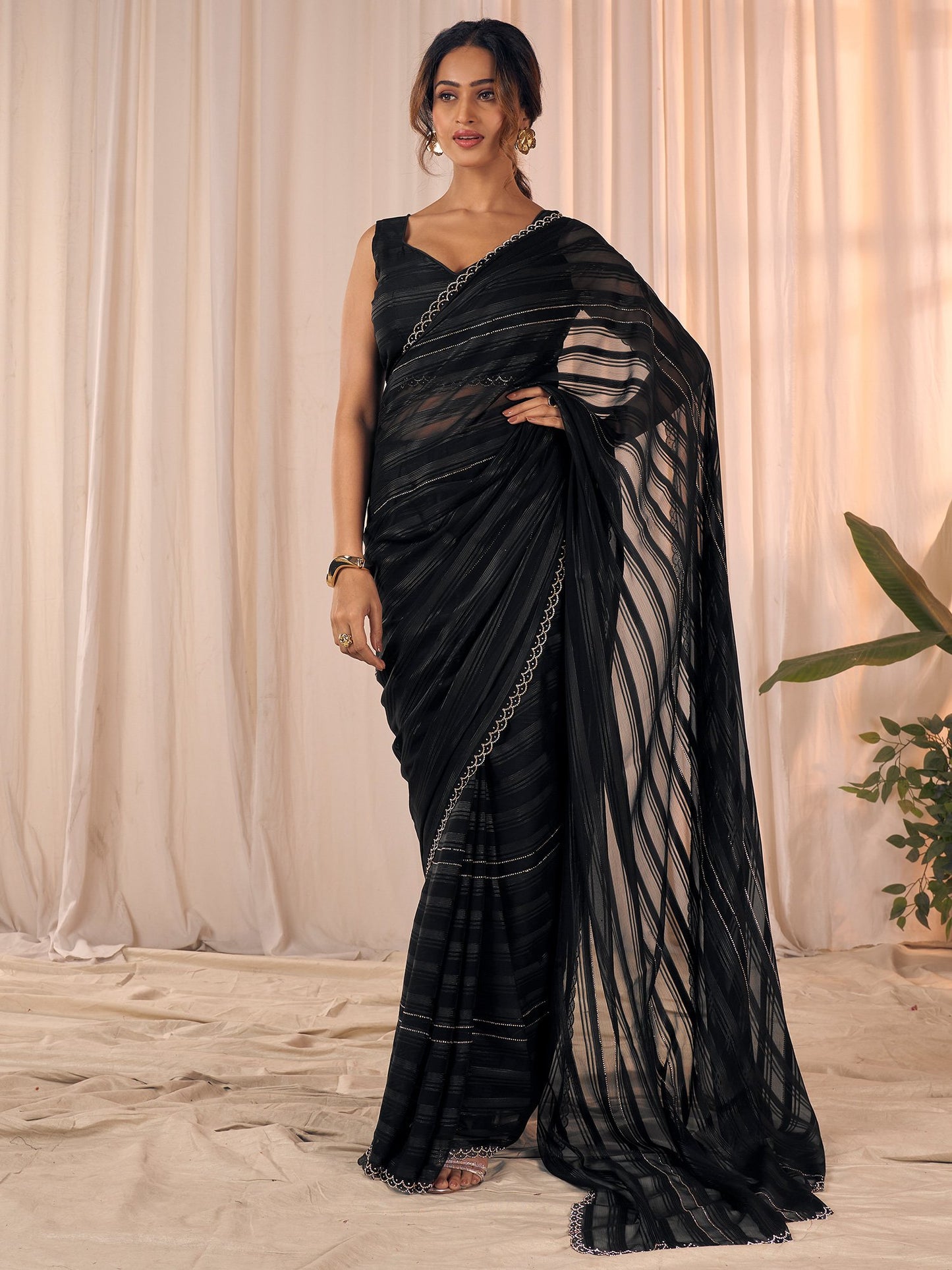 Black Party Wear Georgette Embellished Saree