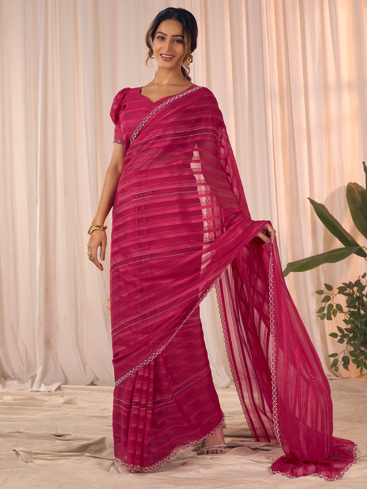 Pink Party Wear Georgette Embellished Saree