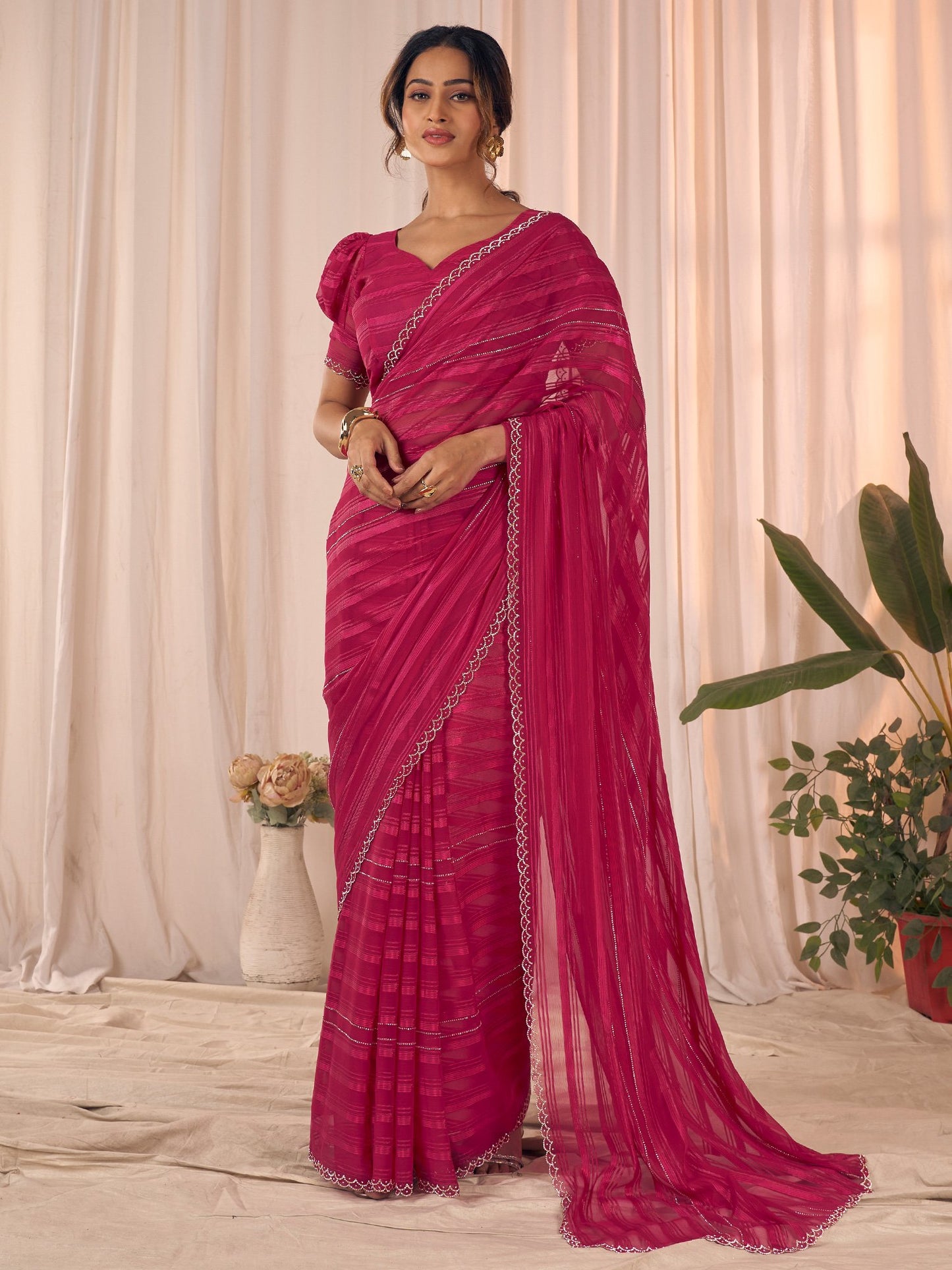 Pink Pink Party Wear Georgette Embellished Saree