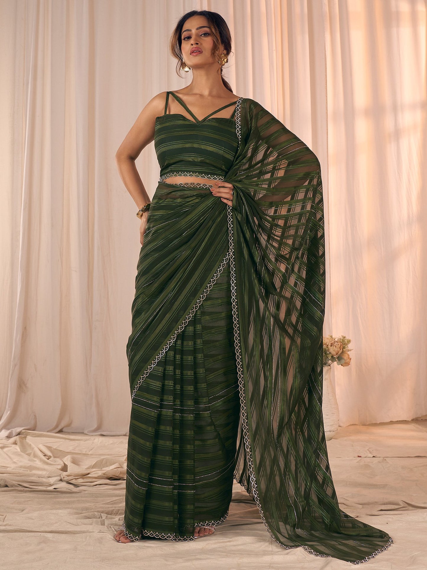 Dark Party Wear Georgette Embellished Saree
