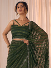 Dark Green Party Wear Georgette Embellished Saree - The Dori Store