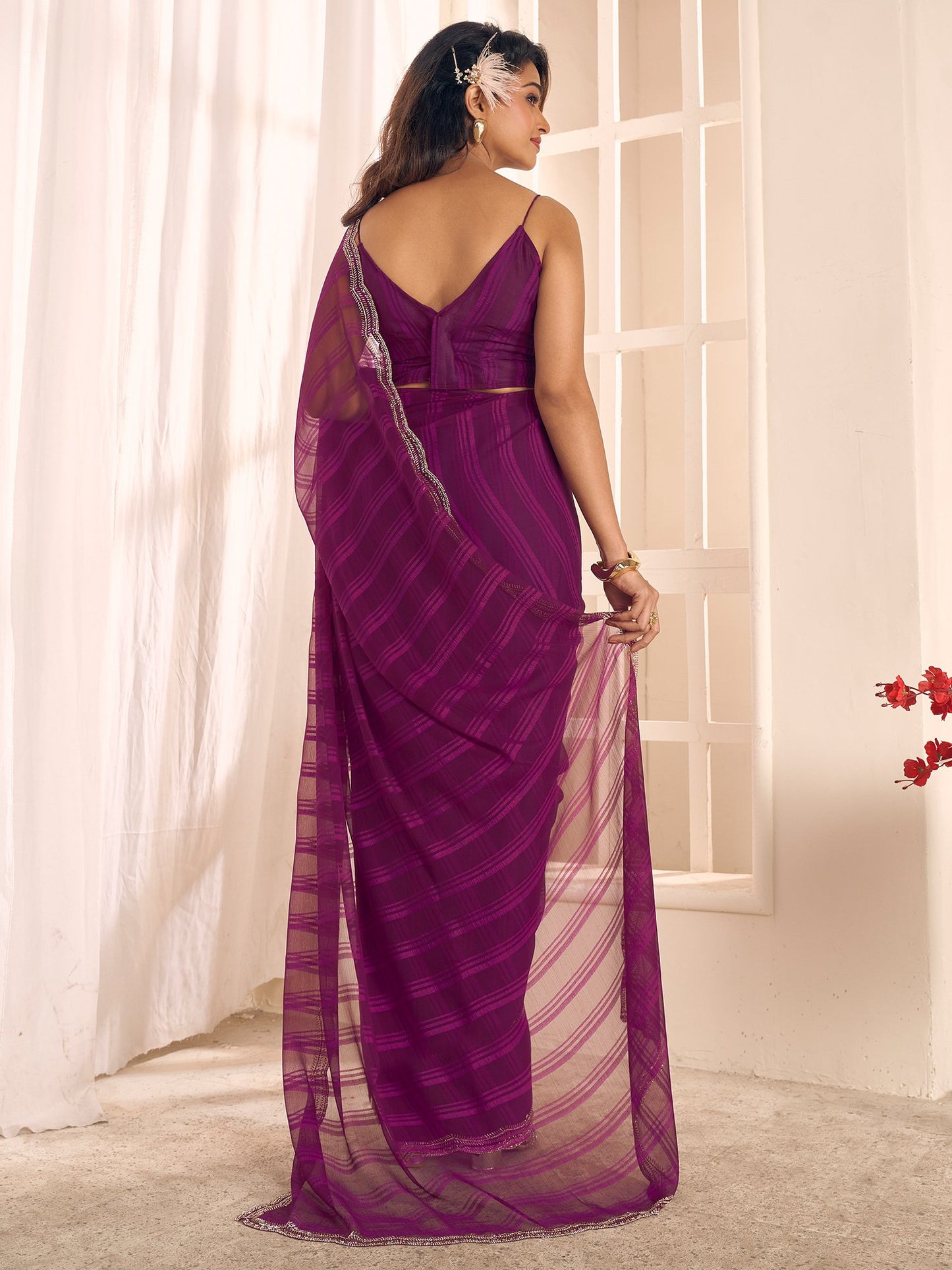 Purple Party Wear Georgette Embellished Saree