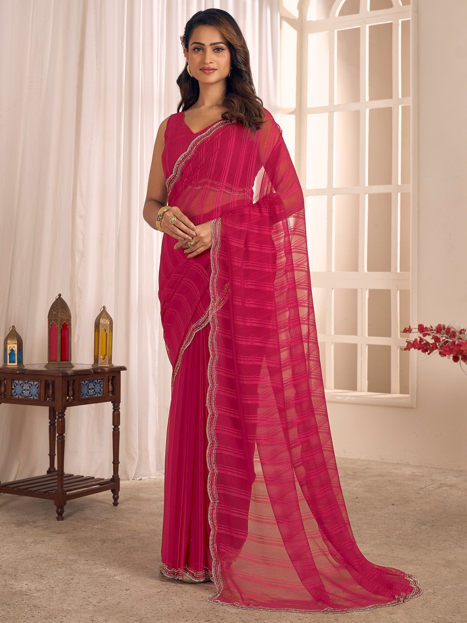 Pink Pink Party Wear Georgette Embellished Saree