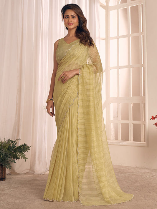 Yellow Mustard Party Wear Georgette Embellished Saree