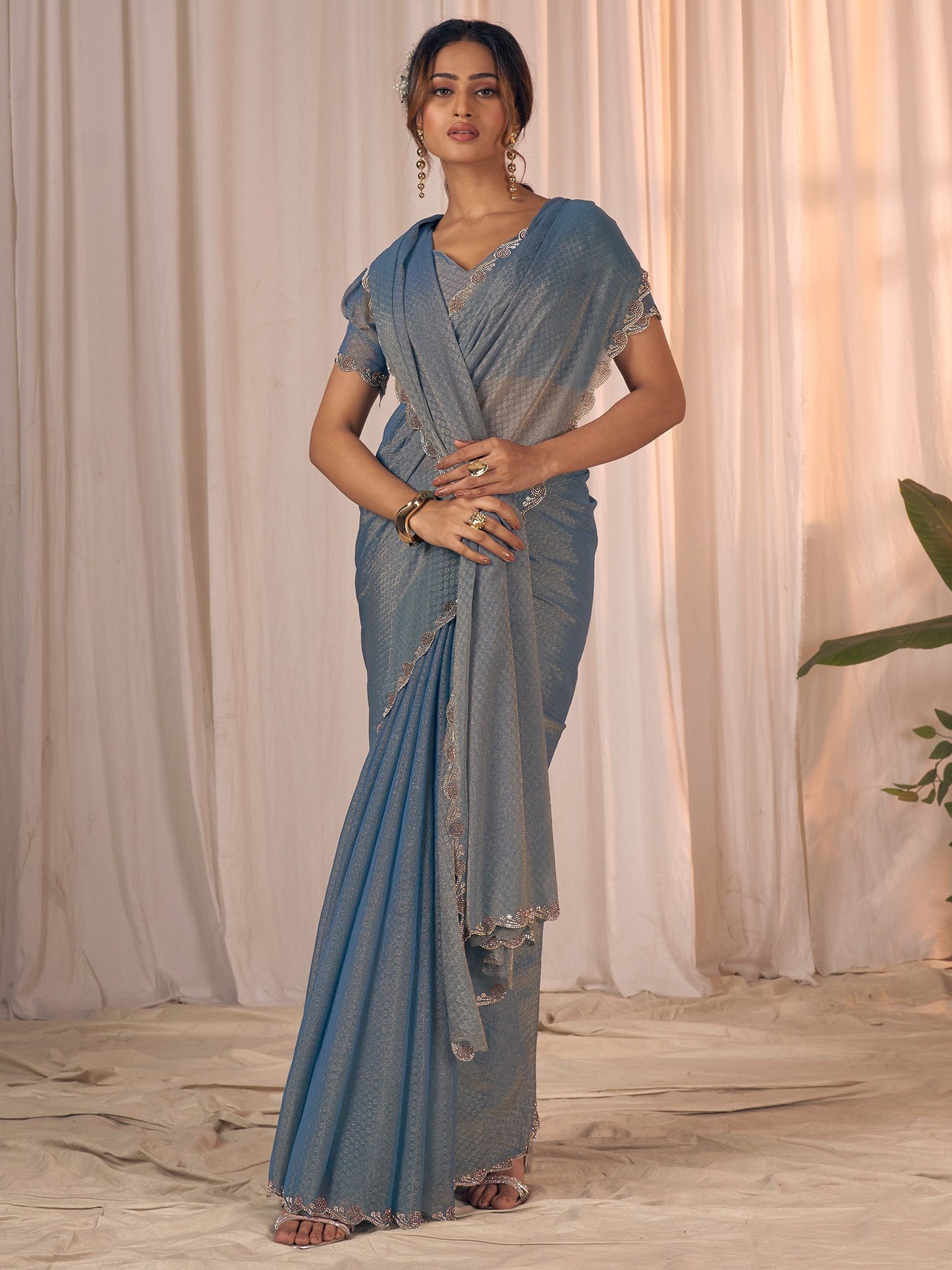 Blue Party Wear Georgette Embellished Saree