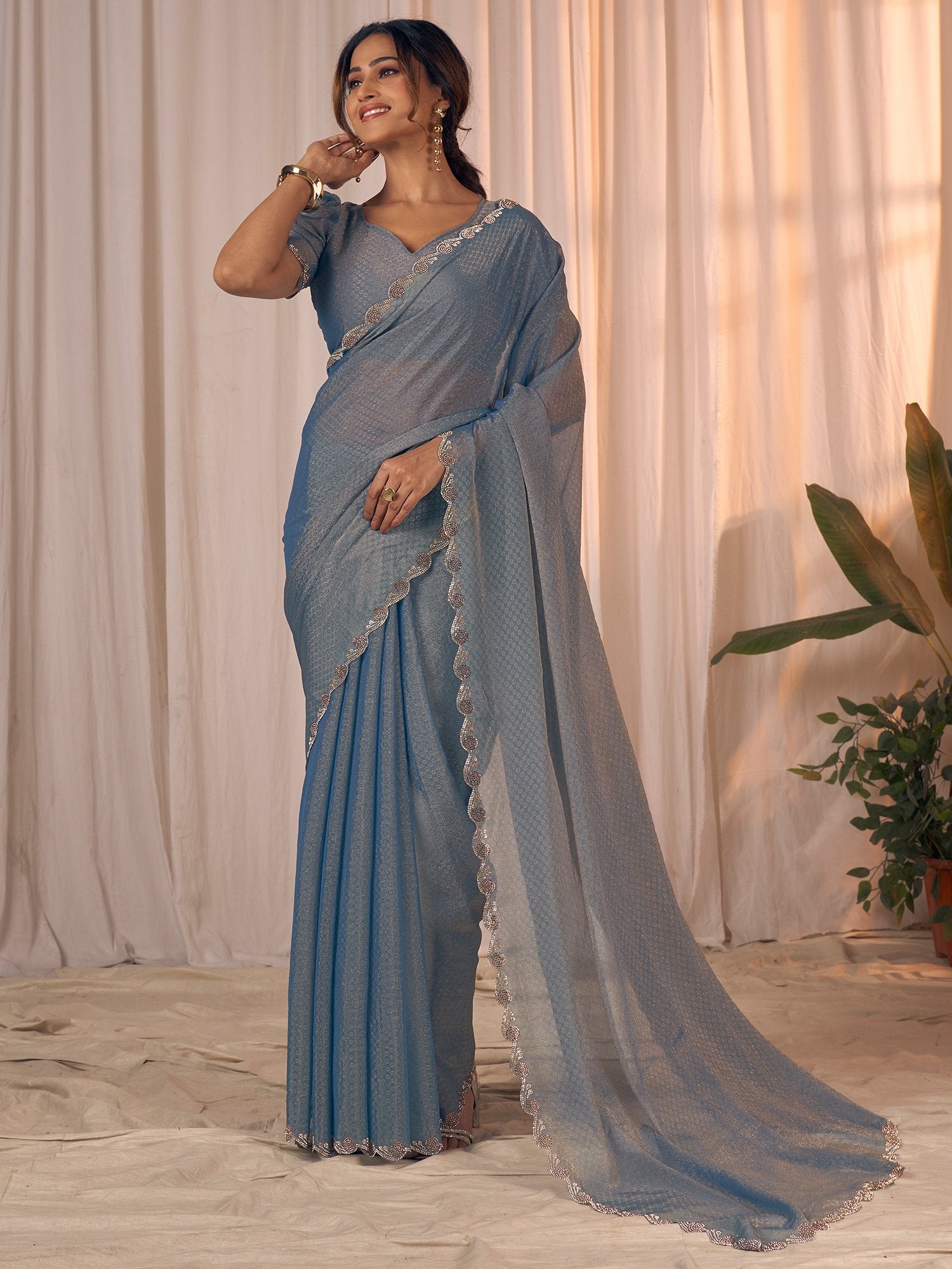 Blue Blue Party Wear Georgette Embellished Saree
