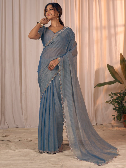 Blue Blue Party Wear Georgette Embellished Saree