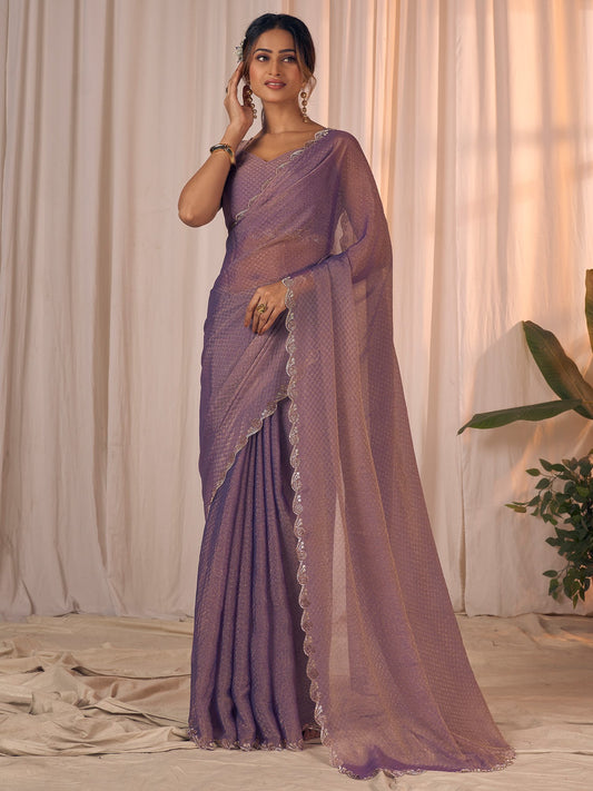 Lavender Lavendar Party Wear Georgette Embellished Saree