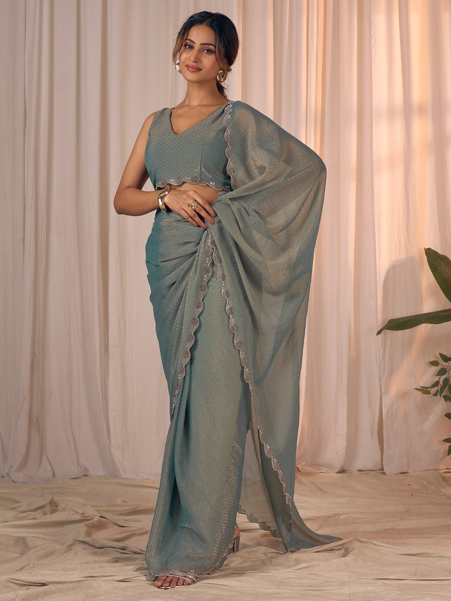Blue Party Wear Georgette Embellished Saree